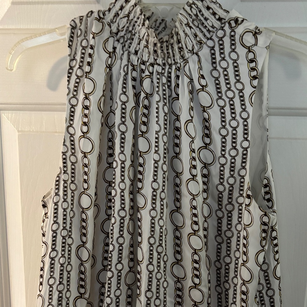 Banana Republic White & Gold Sleeveless High Neck Top Size M